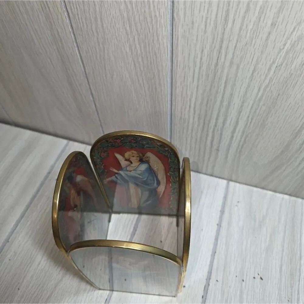 Vtg Renaissance Angel Stained Glass Tea Light Shade Religious Glow Christmas